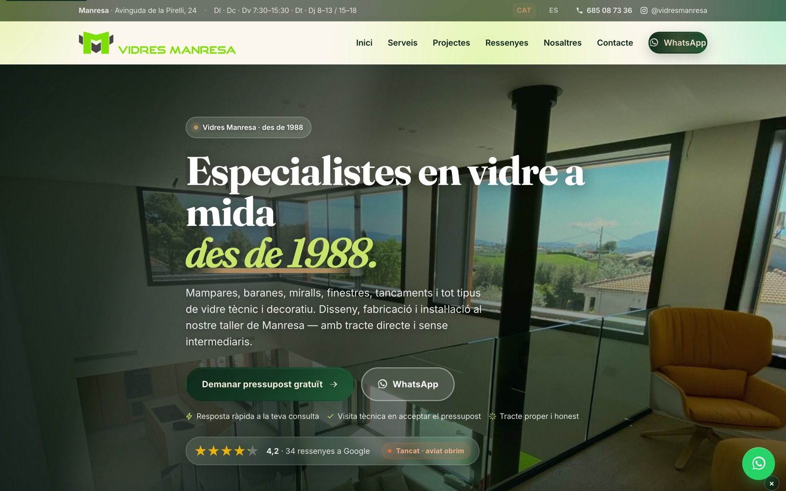 Captura de la web de Vidres Manresa hecha por Growlead